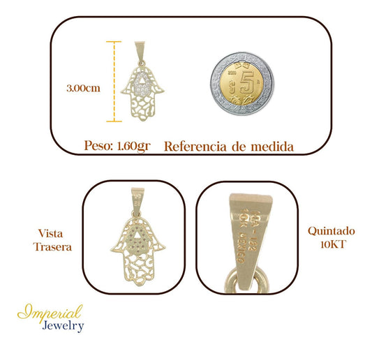 Dije De Mano De Fatima Con Zirconia En Oro 10k 1.80 Gr