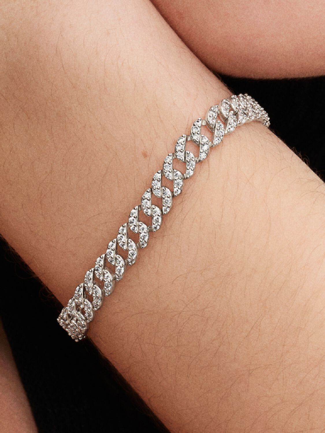Brazalete de cadena cubana en pavé (plata esterlina)