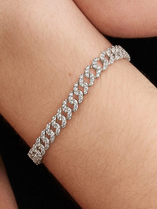 Brazalete de cadena cubana en pavé (plata esterlina)