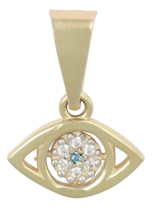 Dije En Figura De Ojo Turco Con Zirconia En Oro 10k 1.0 Grm