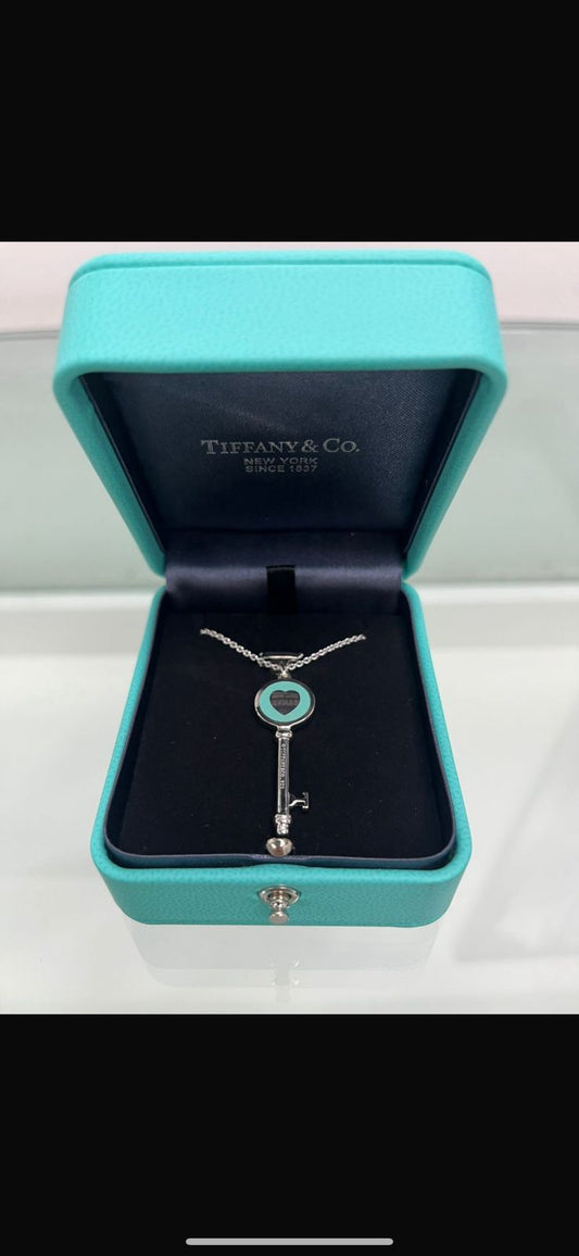 Tiffany & Co.: Blue Enamel Heart Key Necklace
