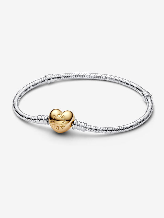 Pandora: Brazalete cadena de serpiente con broche de corazón Plata Esterlina, Bañado en oro de 14k