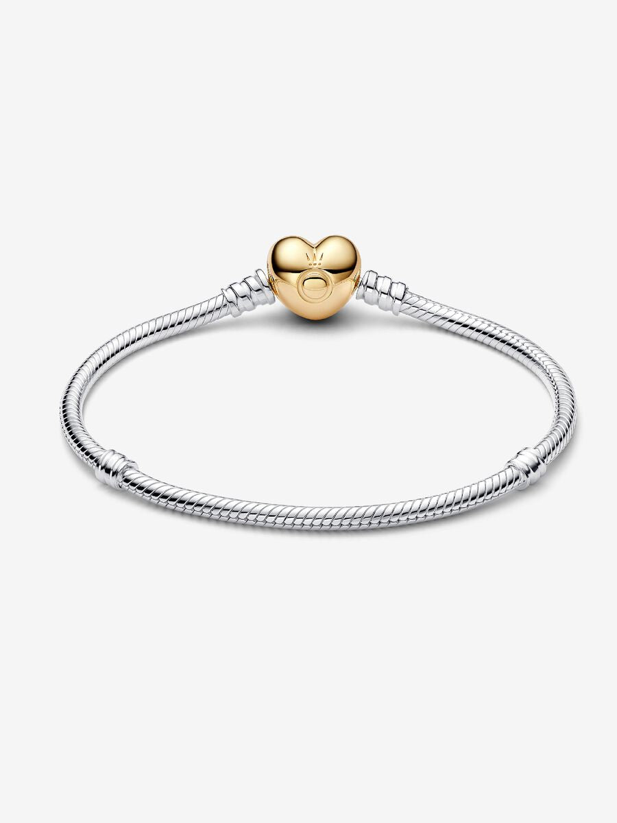 Brazalete cadena de serpiente con broche de corazón Plata Esterlina, Bañado en oro de 14k