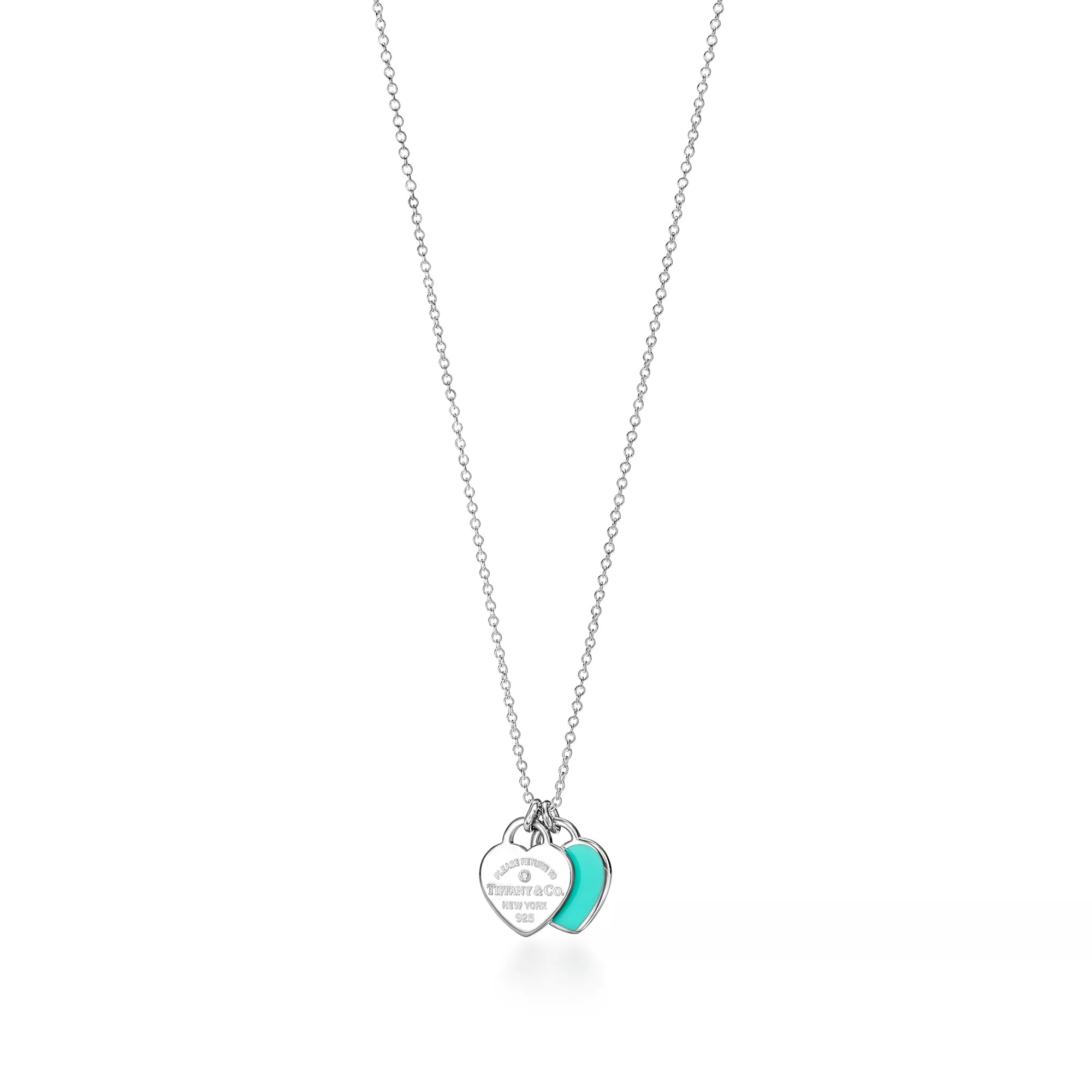 Return to Tiffany®:Blue Double Heart Tag Pendant in Silver with a Diamond, Mini
