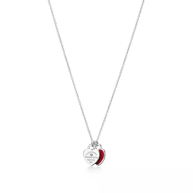 Return to Tiffany®:Red Double Heart Tag Pendant in Silver with a Diamond, Mini
