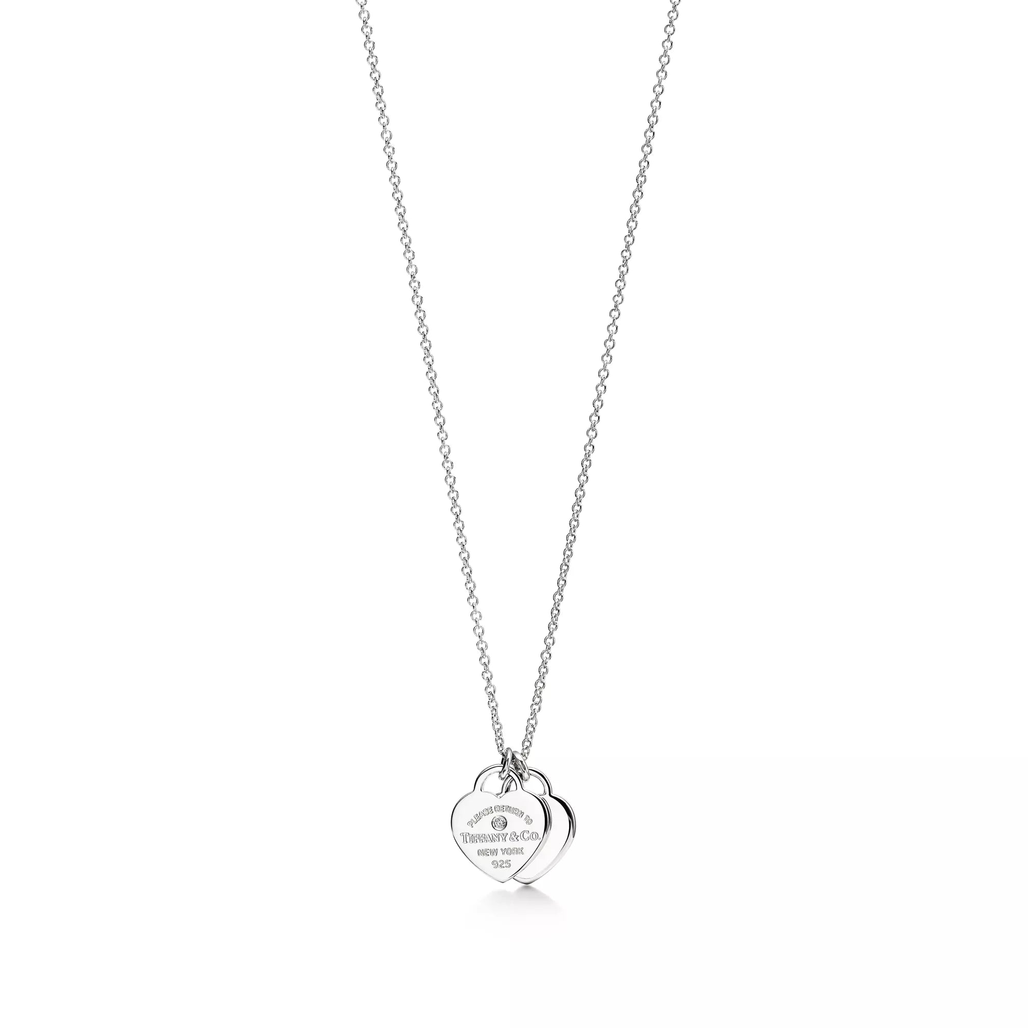 Return to Tiffany®:Double Heart Tag Pendant in Silver with a Diamond, Mini