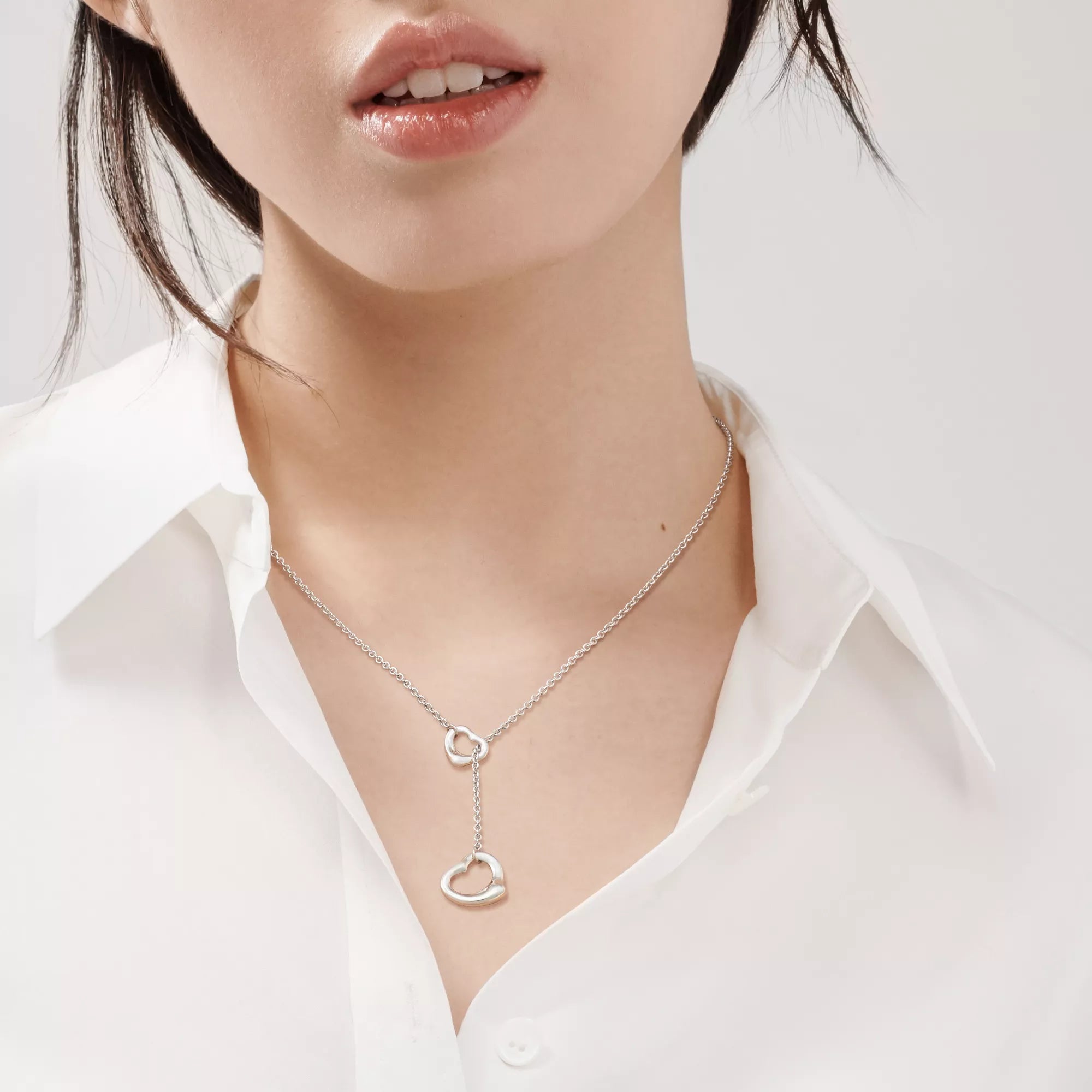 Open Heart Lariat Necklace in Silver, 16 mm (Elsa Peretti collection)