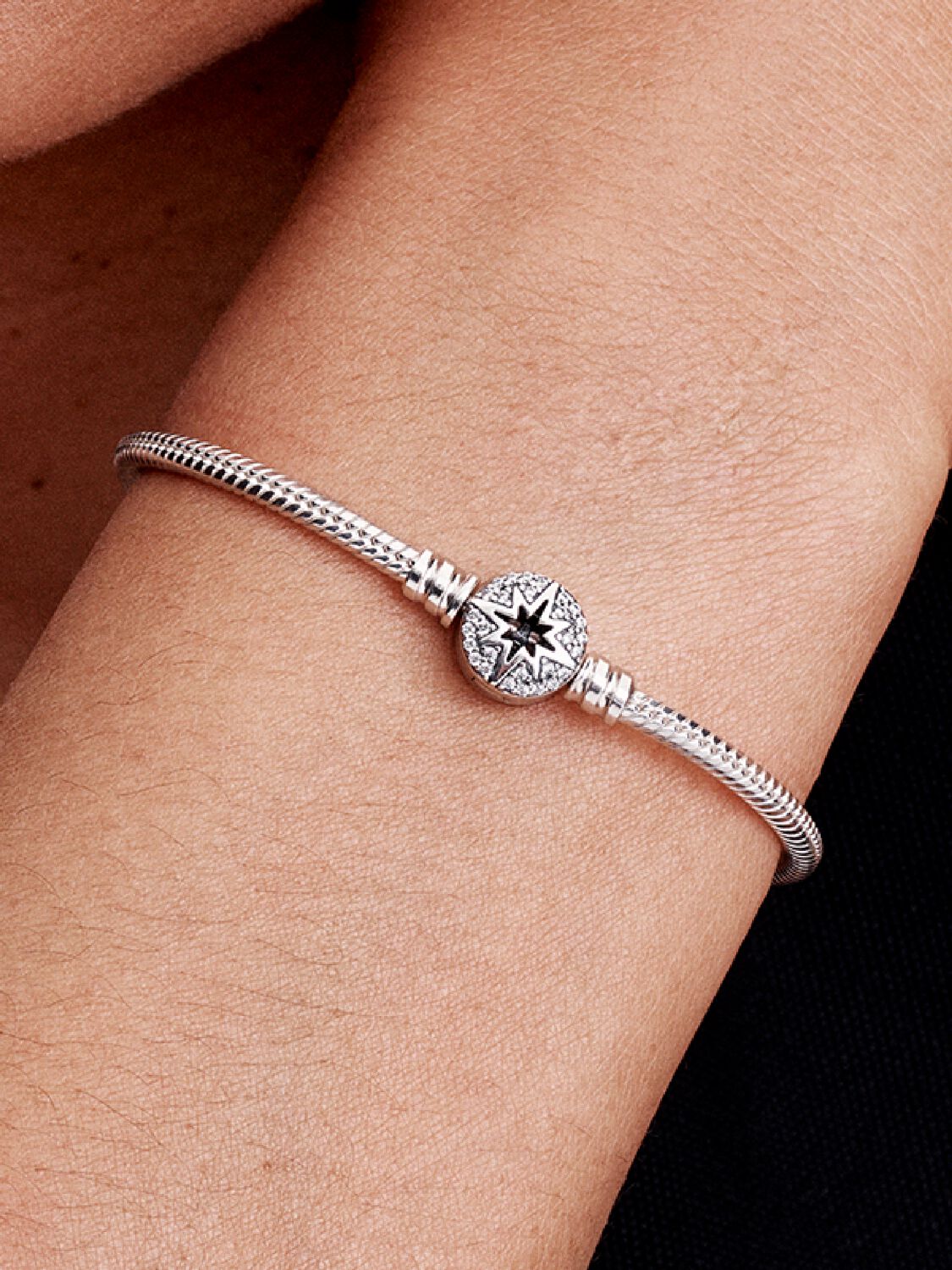 Brazalete cadena de serpiente con broche estrella polar Plata Esterlina