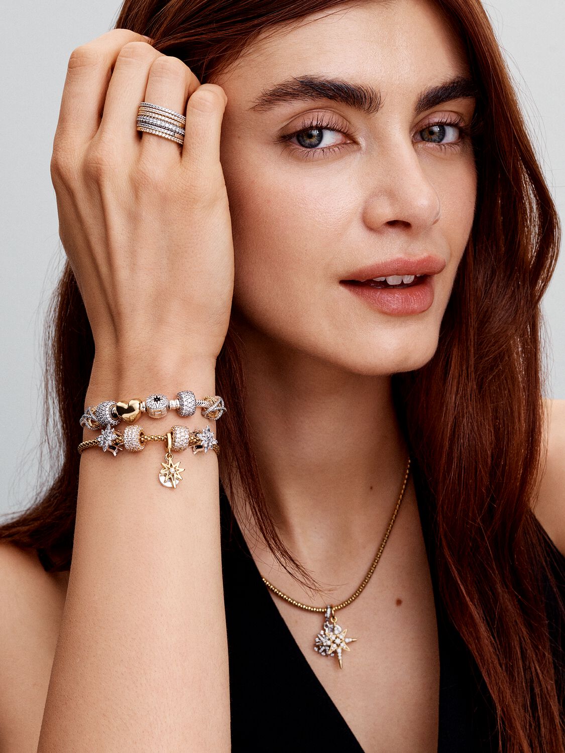 Brazalete cadena de serpiente con broche estrella polar Plata Esterlina