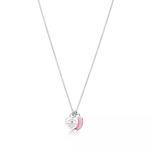 Tiffany & Co.: Return to Tiffany®:Pink Double Heart Tag Pendant in Silver with a Diamond, Mini