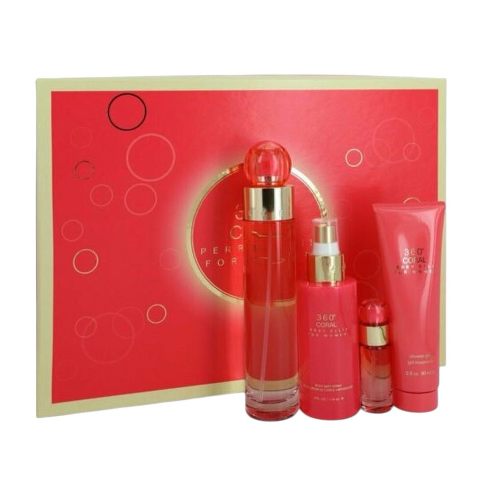 Perry Ellis: 360 Coral For Women EDP 100ML + Body Mist 118ML + Shower Gel 90ML + Miniatura 7.5ML  EDP  Set De Dama  100ML