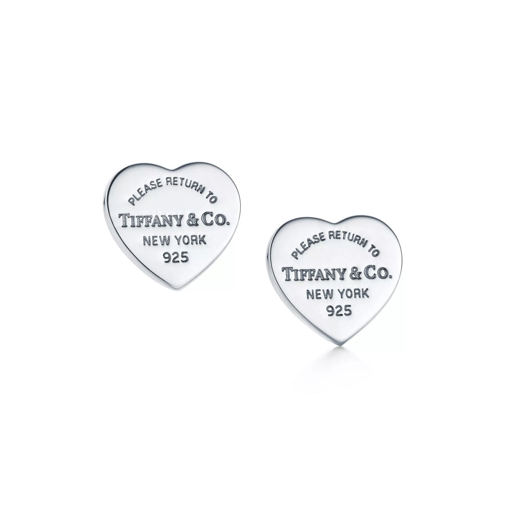 Heart Tag Stud Earrings in Silver